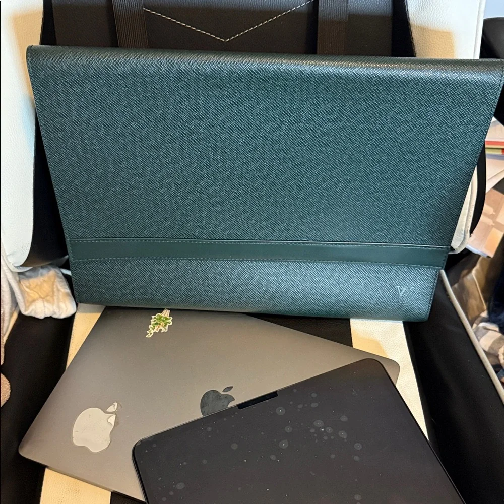 Louis Vuitton Dark Green Document Clutch Laptop Bag